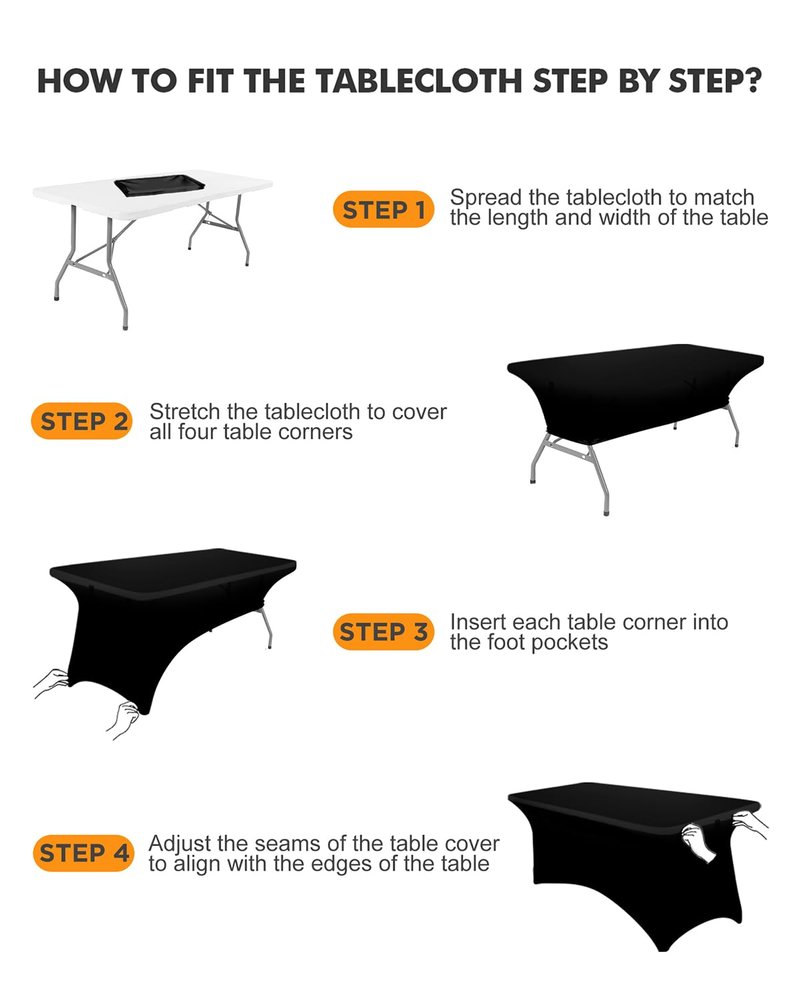 Spandex Table Cover 2 Pack 6FT Black Fitted Tablecloths,Washable Wrinkle Resistant Stretch Table Cloth Rectangle for Vendor Booth Display Items,Party Supplies for Adults,Wedding Decorations,Banquet