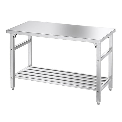 Mioleu Commercial Foldable Heavy Duty Stainless Steel Table, 48 x 24 Inches Metal Prep & Work Desk with Adjustable UnderShelf and Feet for Kitchen Restaurant Home Garage Warehouse
