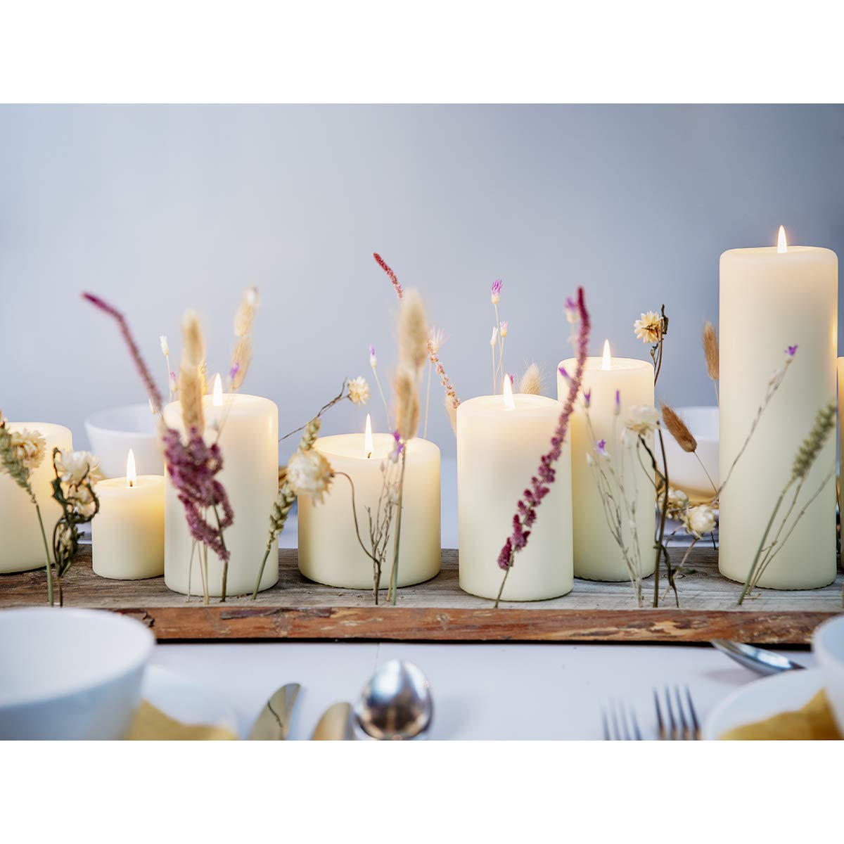 BOLSIUS 6 Ivory Pillar Candles Bulk - 3x4 Inches Candle Set - 40+ Hours Clean Burning - No Palm Oil - 0% Animal Fat - Premium European Quality - Unscented Dripless Restaurant Pillars