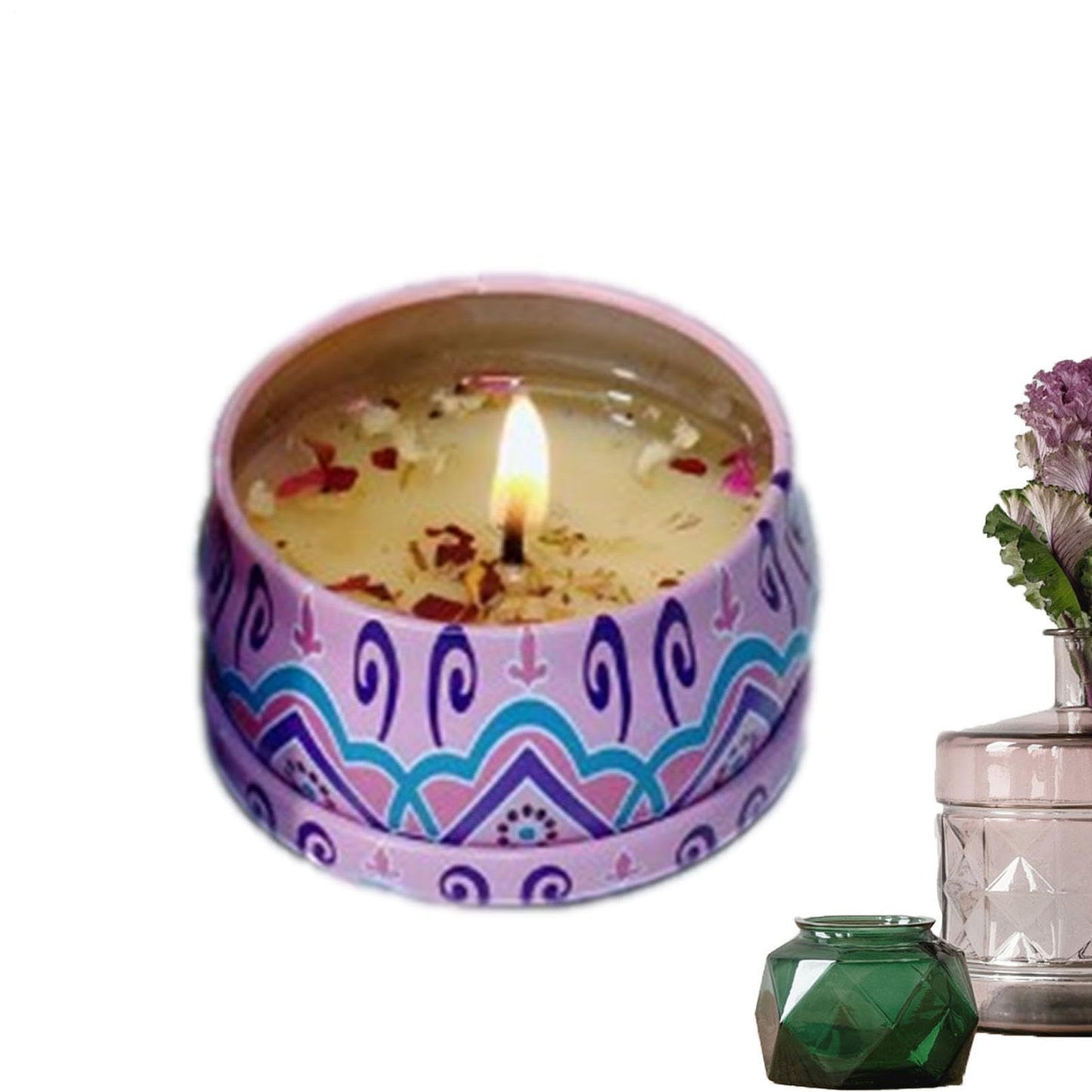 Long Lasting Scented Candles | 80g Soy Candles Aromatherapy Fragrances - Scented Dried Flowers, Gift for Women, Soy Tea Lights, Decorative Candle Jars