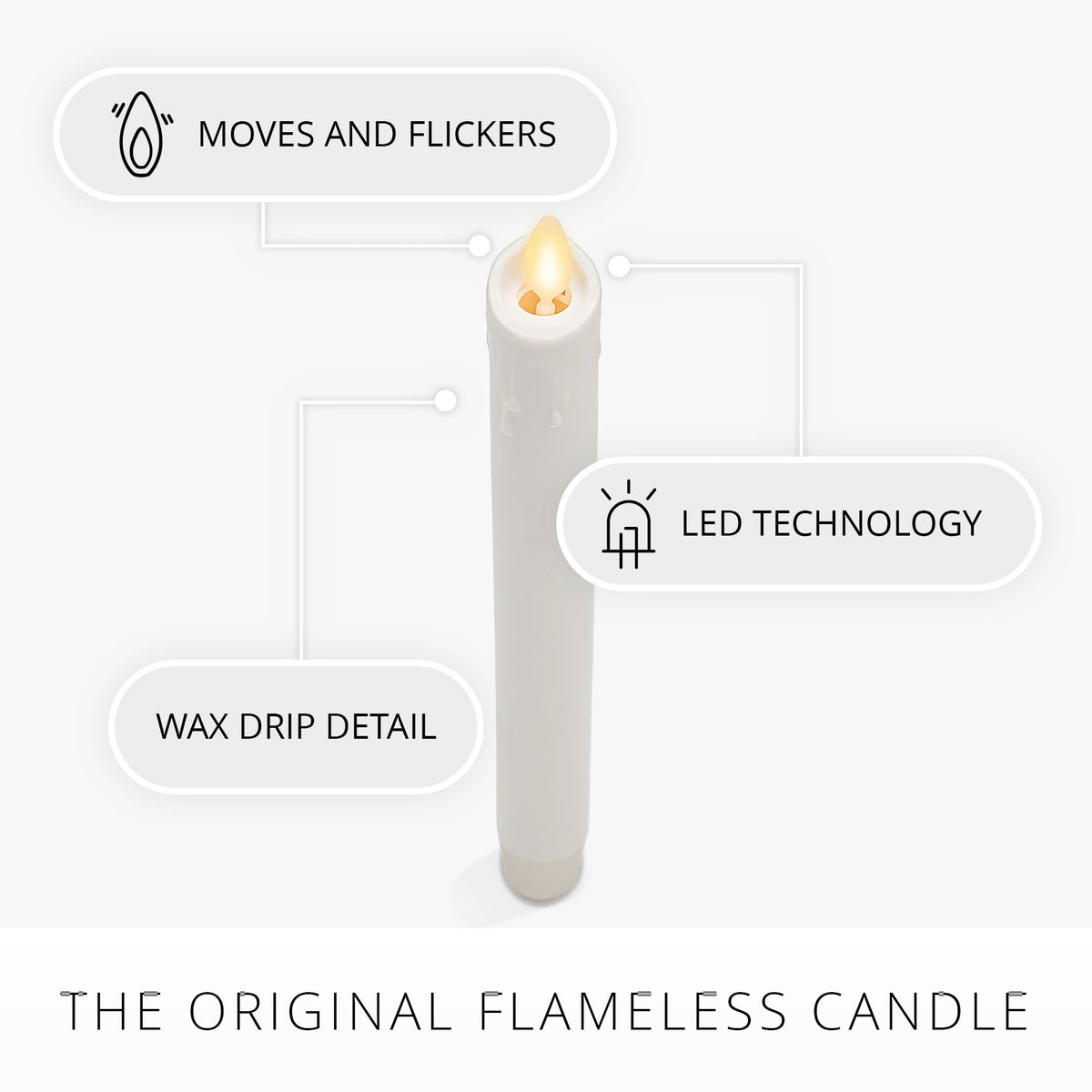 Luminara White Single Wax Drip Flameless Candle Tapers (1 x 9.5 inch), Moving Flame LED Candle Unscented Real Wax with Dripped Top Timer Function, Table, Mantel, Holiday Decoration