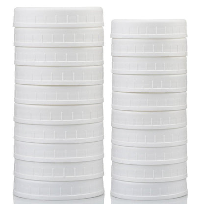 AOZITA 10 WIDE Mouth & 10 REGULAR Mouth Mason Jar Lids - 20 Pack Food Grade Plastic Mason Jar Caps for Ball, Kerr and More Canning Jars - Leakproof & Dishwasher Safe - White