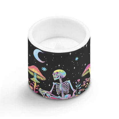 Merkmak Flickering Flameless Candles with Remote Battery Operated Candles with Timer Control 4Pcs LED Pillar Tea Lights for Party Banquet Home Decor, Skeleton Mushroom Moon