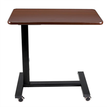 Vaunn Medical Electric Overbed Table Bedside Height Adjustable Table with Wheels (Electric-Powered, Hospital and Home Use) - Brown (Side Control Panel)