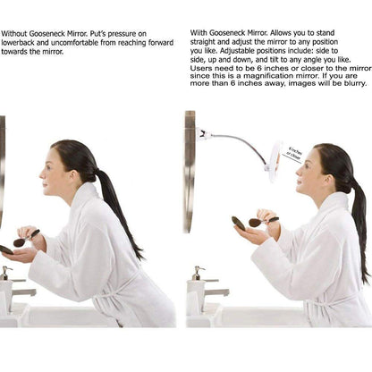 SunplusTrade Makeup Mirror with LED Lights and Magnification, Portable Cordless Design Suction Cup Mirror for Home and Travel with Flexible Gooseneck to Adjust to Any Position Easily