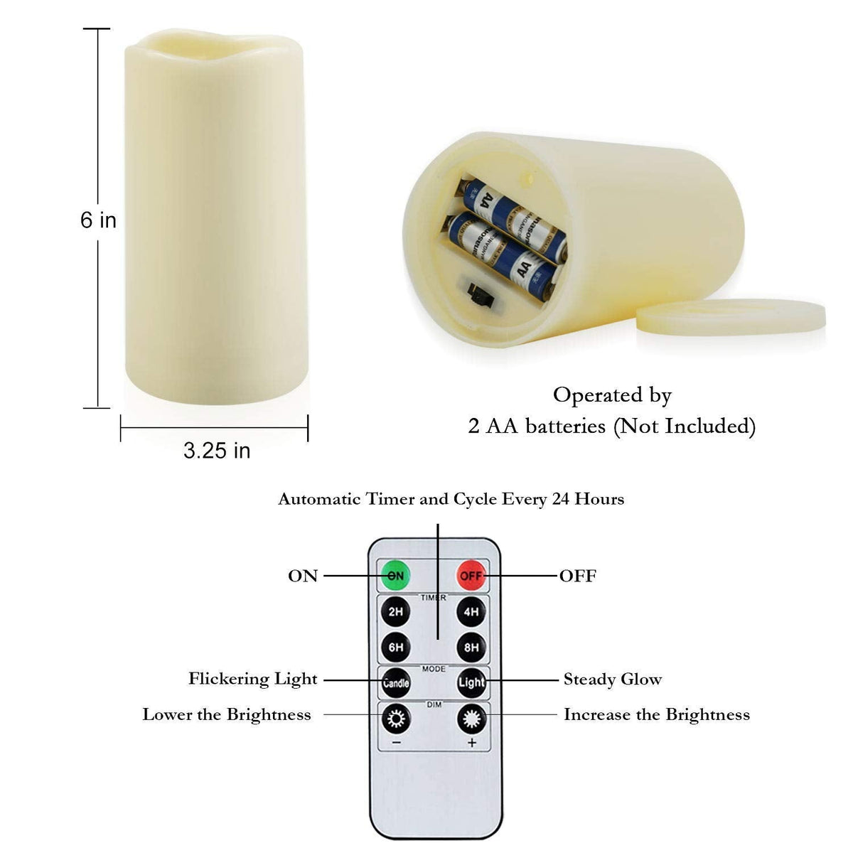 Amagic 3" x 6" Outdoor Waterproof Flameless Candles, Battery Operated Candles with Remote and Timer, Flickering Electric LED Pillar Candle for Outdoor Patio, Garden, Indoor Room Decor, Ivory, Set of 6