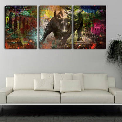 3 Pieces Bull Motivational Wall Art Canvas Poster Print Office Wall Decor Inspirational Entrepreneur Quotes Wall Art Poster Prints Picture Framed Decoration - 36" Wx 16" H