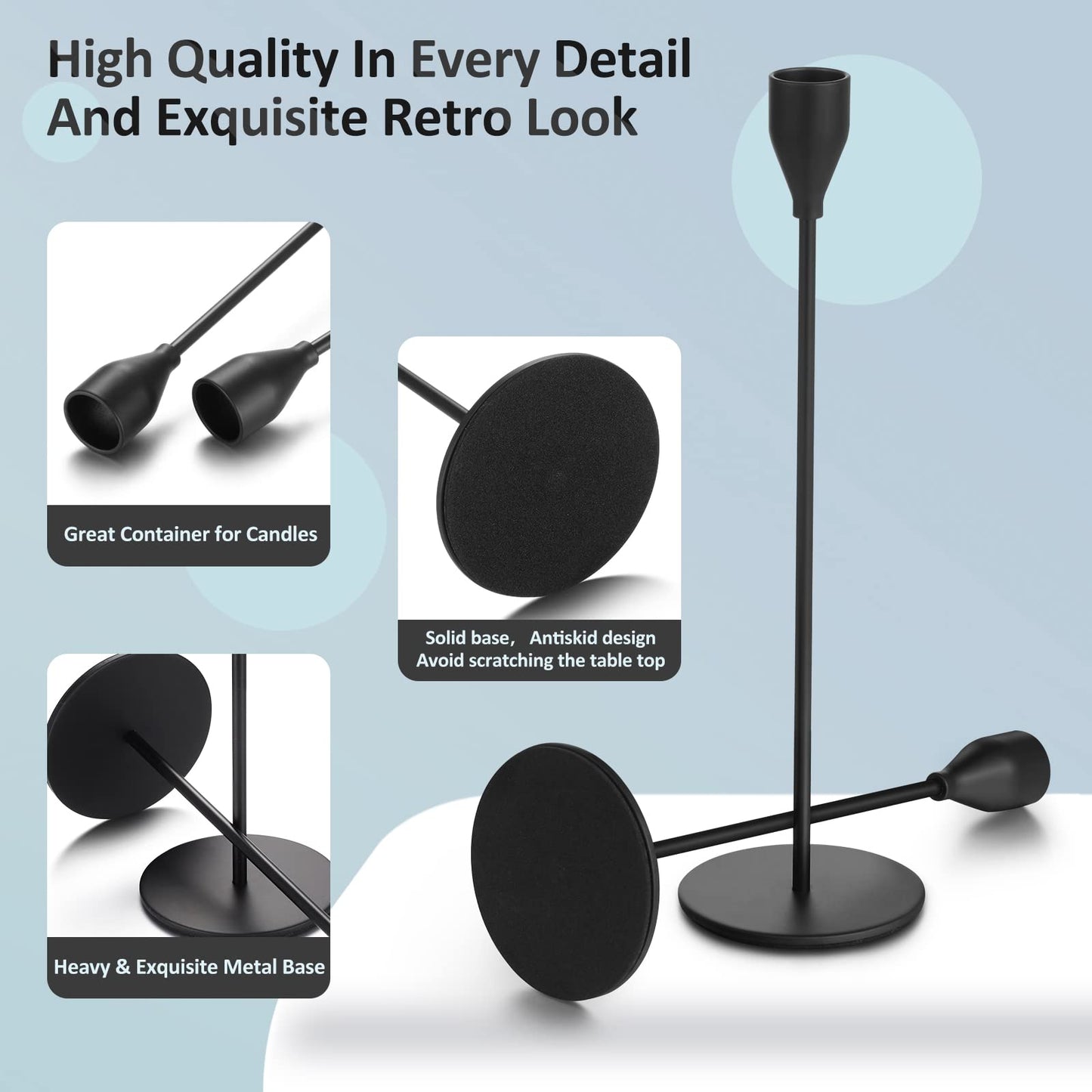 Set of 18 Tall Candlestick Holders Thin Metal Taper Candle Holders for Table Centerpiece Modern Decorative Pillar Candle Sticks Stand for Home Wedding Christmas Decoration(Black)