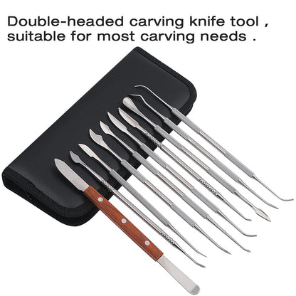 LVCHEN Wax Carving Tools - 10PCS Stainless Steel Wax Carvers Set Sculpture Chisel Tools Double-Ended Pottery and Polymer Clay Tools and Carrying Case