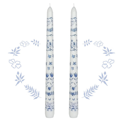 Blue and White Porcelain Taper Candles 10 Inch Print Candle Handmade Unscented Rural Pattern Long Candles 2 Pack Twisted Candlesticks for Wedding Home Decoration Gifts