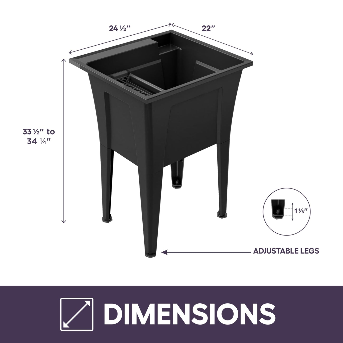Freestanding Utility Sink with One Handle Chrome Faucet - 24" Plastic Utility Sink for Garage, Laundry, Indoor and Oudoor Use - Laundry Tub Kit by Noah William Home - Black (19.5 gal)
