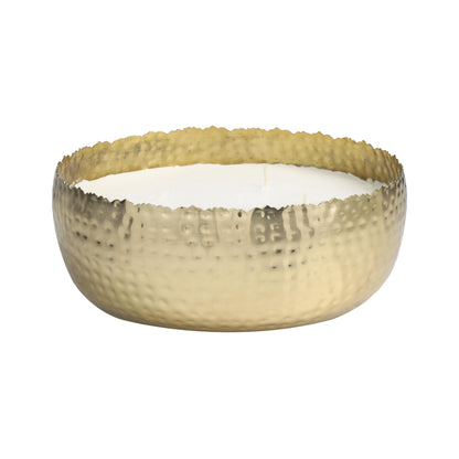 Deco 79 Metal Decorative Candle English Garden Scented Wide Hammered 90 oz 4 Wick Aromatherapy Candle with White Wax, Wax Aromatherapy Candle 10" x 10" x 4", Gold