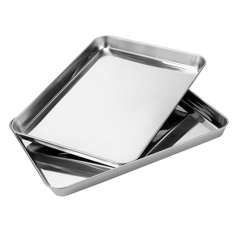 LEXININ Baking Sheet Set, 11.8 x 15.7 x 1 Inch, 8-Piece Stainless Steel Cookie Pan, Silver