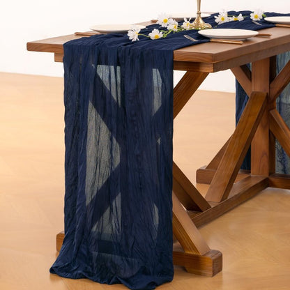 Socomi 3pcs Navy Blue Summer Cheesecloth Table Runner Boho Rustic Gauze 120 inch 10FT Cheese Cloth Sheer Runner for Wedding Party Baby Shower Birthday Home Decor Holiday Decorations
