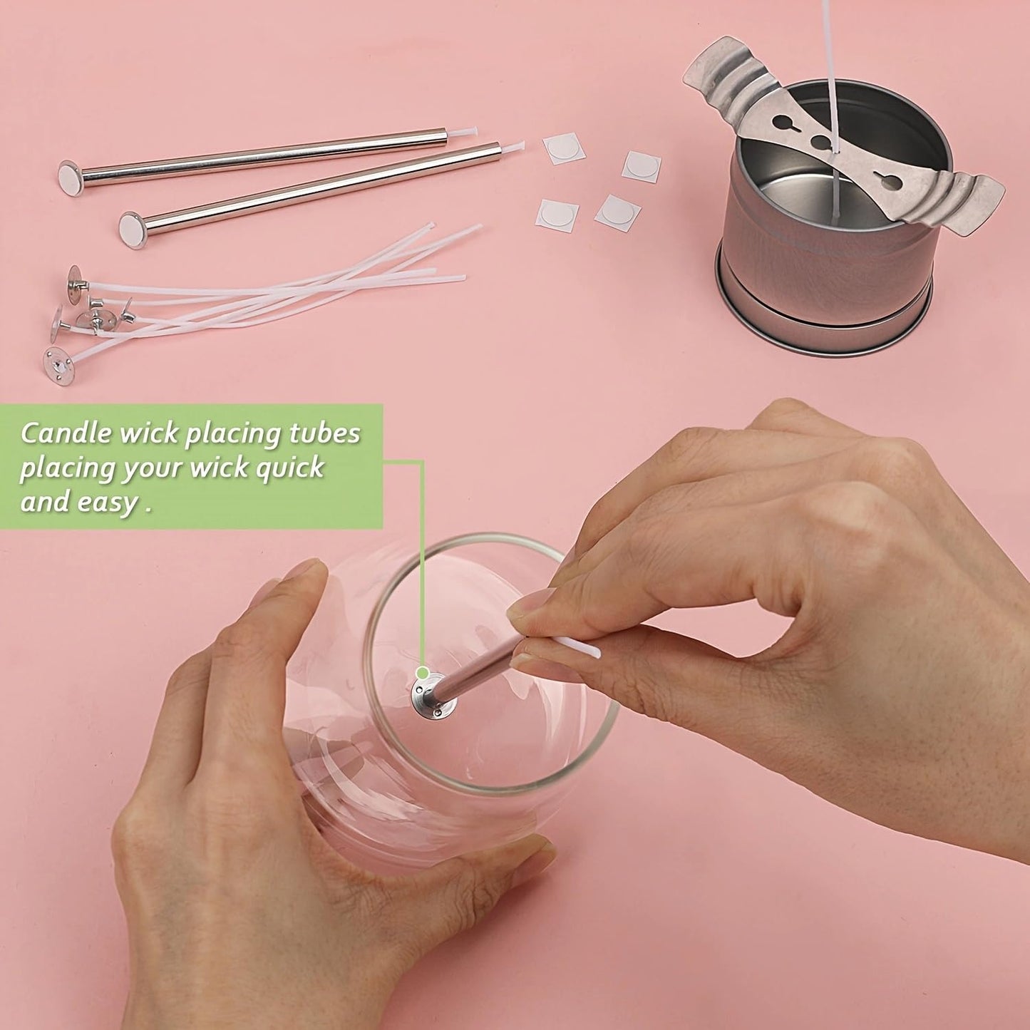200pcs Natural Candle Wick kit,100pcs Wick Stickers with 5pcs Wick Holders and 2pcs Wick Placing Tube，for Soy Wax, Beeswax, Coconut Wax - DIY Candle Making Supplies for Beginners & Professionals