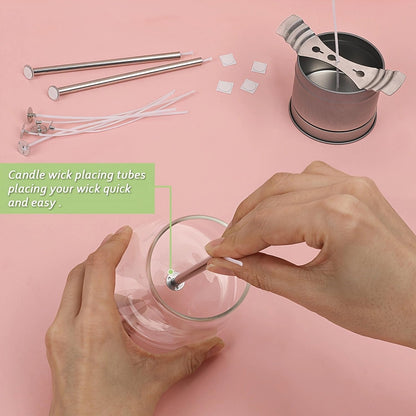200pcs Natural Candle Wick kit,100pcs Wick Stickers with 5pcs Wick Holders and 2pcs Wick Placing Tube，for Soy Wax, Beeswax, Coconut Wax - DIY Candle Making Supplies for Beginners & Professionals
