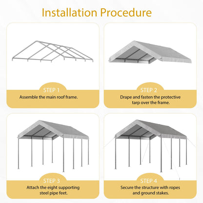 Aoxun Carport 10x20 ft Heavy Duty Carport Canopy, Adjustable Height Potable Car Canopy for Cars, Boats, Trucks, Outdoor Carport Shelter Portable Garage with Reinforced Frame, Gray