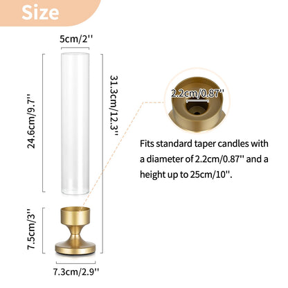 NUPTIO Hurricane Glass Candle Holder: Set of 10 Metal Taper Candle Holders with Sleeves - Gold Candlestick Holders Bulk for Outdoor Party Wedding Table Centerpiece Decoration