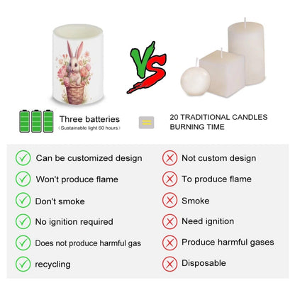NETILGEN Happy Easter Day Decor Flameless Electric Candles Pillar Candles Lamps with Remote Timer Control Long Lasting for Home Party Decoration Pack of 4, Easter Floral Bunny