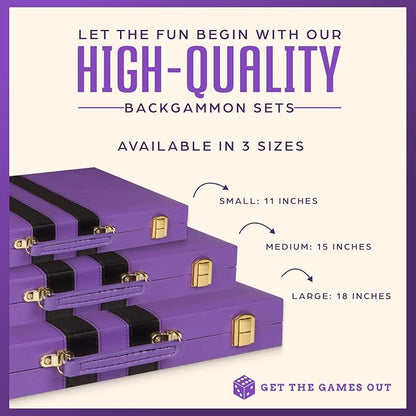 Get The Games Out Backgammon Set Classic Board Game Case 2 Players Includes Strategy &amp Tip Guide Perfect for Parties and Family Game Nights -Small Purple