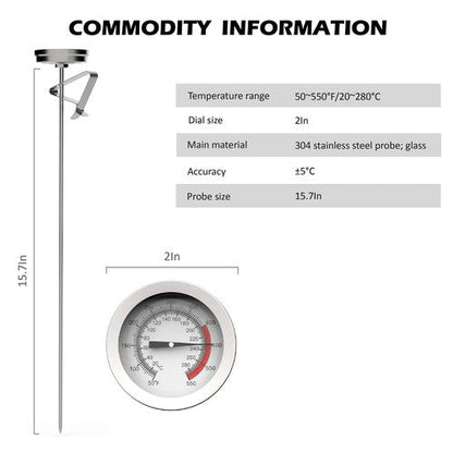 Candy/Deep Fry Oil Thermometer for Frying with 12'' Probe & Pot Clip,- CookingThermometer for Frying Oil Candle Making Hot Deep Fryer (1, 12)