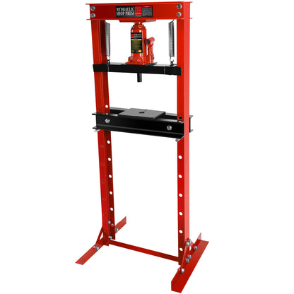 PULLAFUN 12-Ton H-Frame Garage Press with Adjustable Table and Press Plates, Red