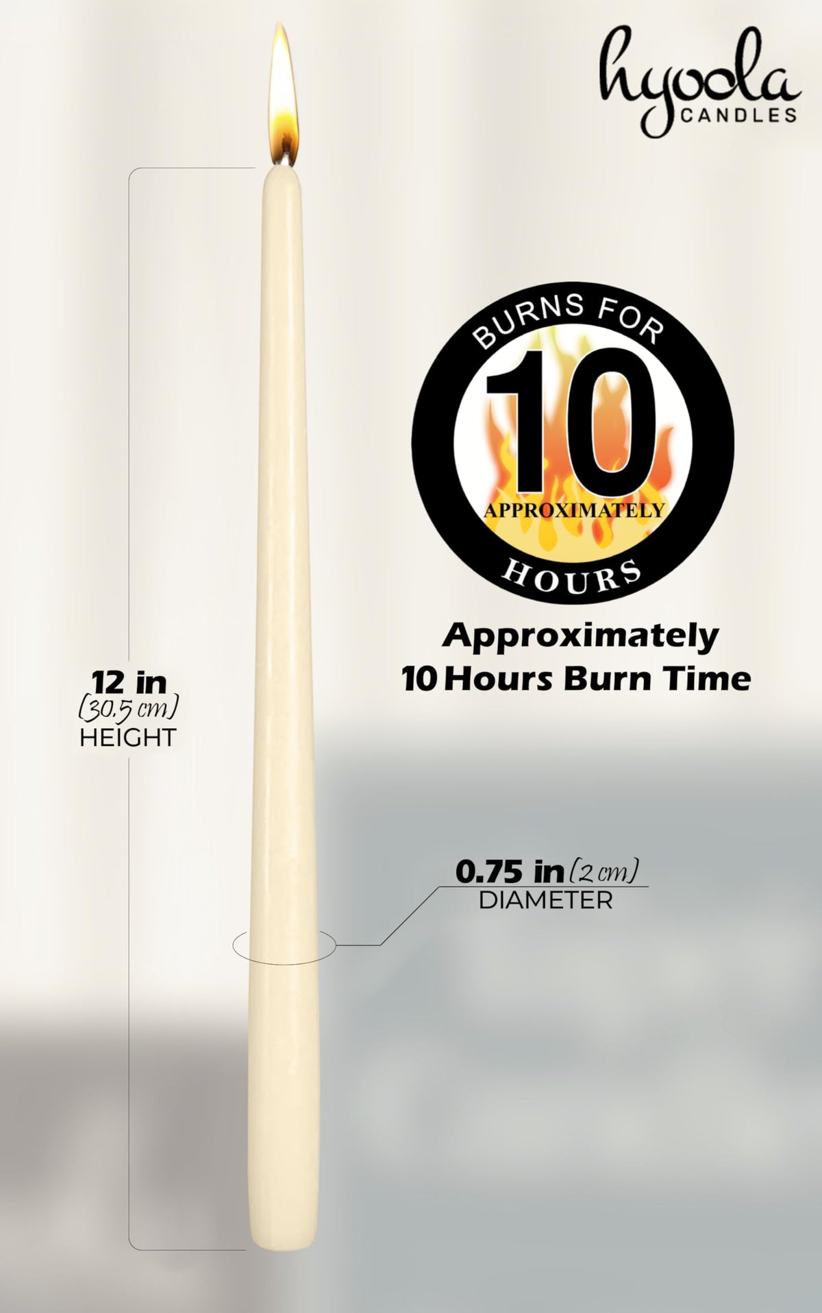 Hyoola Tall Taper Candles - 12 Inch Wool White Unscented Dripless Taper Candles - 10 Hour Burn Time - 4 Pack
