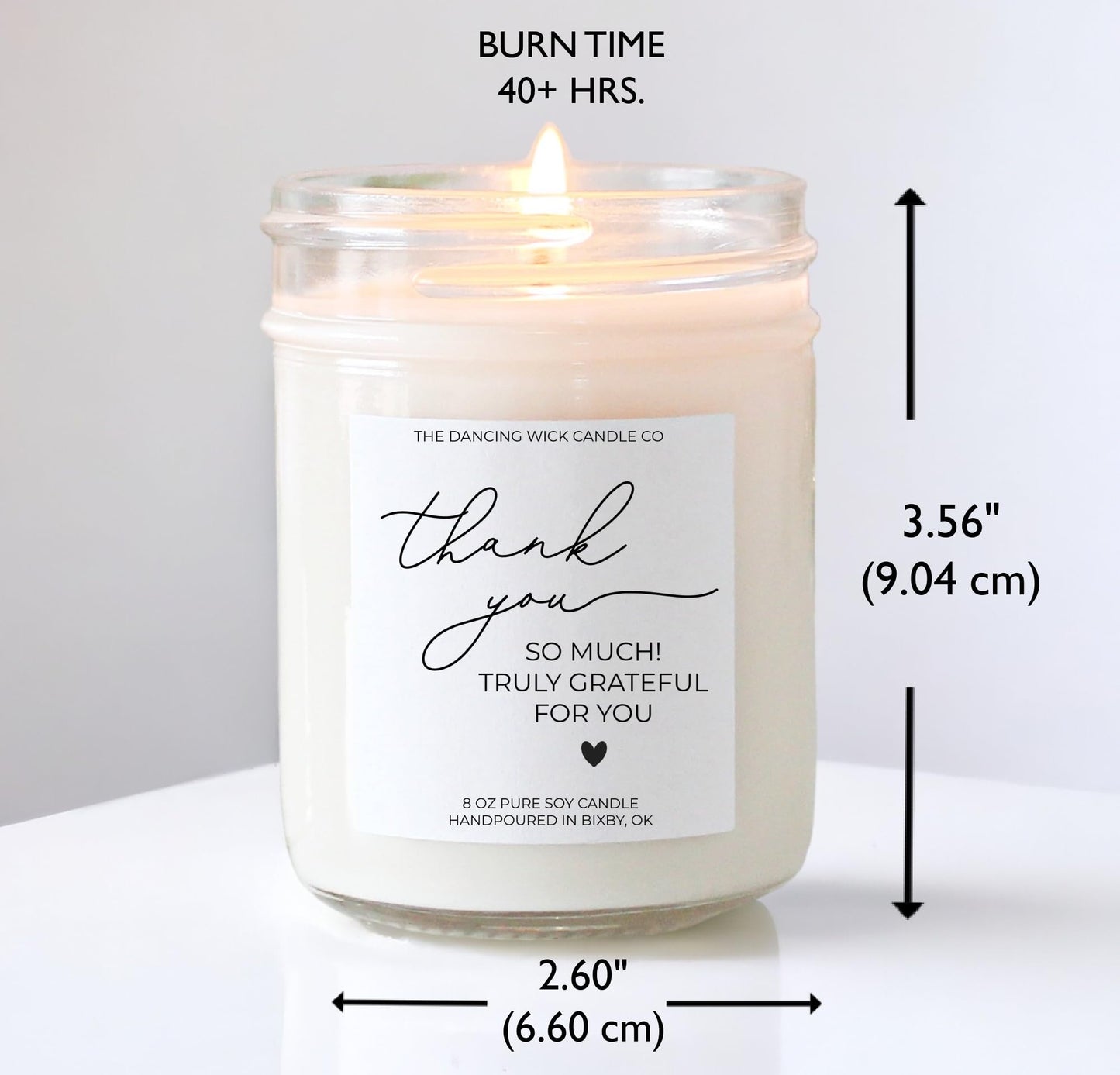 The Dancing Wick Candle – Thank You Candle – Eucalyptus & Tea Scented Soy Wax – Gratitude Gift – Appreciation, Coworker, Client, Hostess – 8 oz, Hand-Poured – Made in the USA (Thank You)