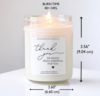 The Dancing Wick Candle – Thank You Candle – Eucalyptus & Tea Scented Soy Wax – Gratitude Gift – Appreciation, Coworker, Client, Hostess – 8 oz, Hand-Poured – Made in the USA (Thank You)