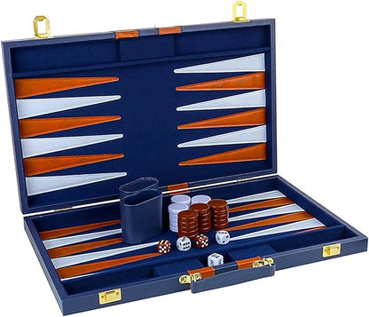 15-Inch Portable Backgammon Set with Faux Leather Case –Classic Board Game with Dice Chips &amp Doubling Cube for Travel &amp Home Entertainment