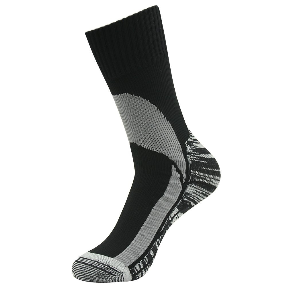 RANDY SUN Mens Waterproof Hiking Socks, Women's Skiing Camping Wading Trail Climbing Cycling Fishing Sports Windproof Business Crew Cushioned Socks, Black Grey M