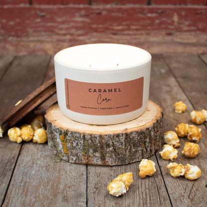 Milkhouse Candle Company Caramel Corn Soy Candle - Roasted Chestnuts | Maple Glaze | Pecan Scented - 10 oz Signature Statement Candle with Lid, 20+ Hour Burn Time, Made in the USA