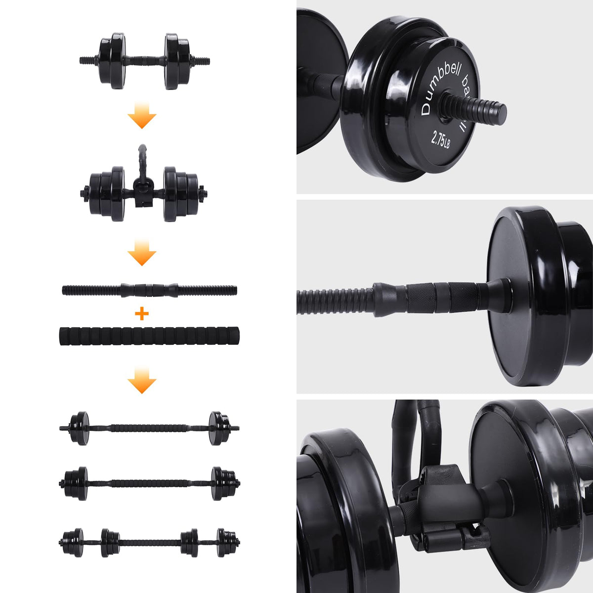 Nice C Weights, Dumbbell Set, Kettlebells, Adjustable Dumbbells, Barbell Weight Set, 20-40-50-70LB 3-in-1 set, Non-Slip, All-purpose (40LB)