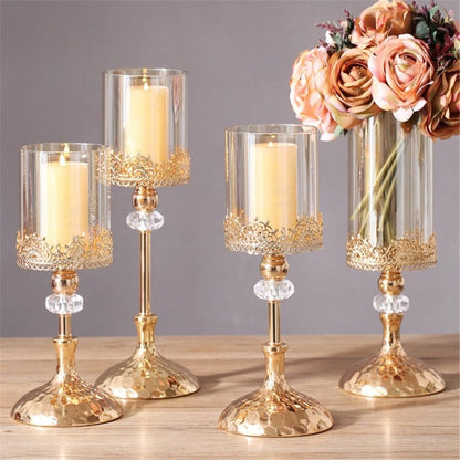 YUHUAWF Candle Holderss Golden Metal Glass Candlestick Home Dining Table Decoration Ornament Candle Holder Decorative Candlestick(Small)