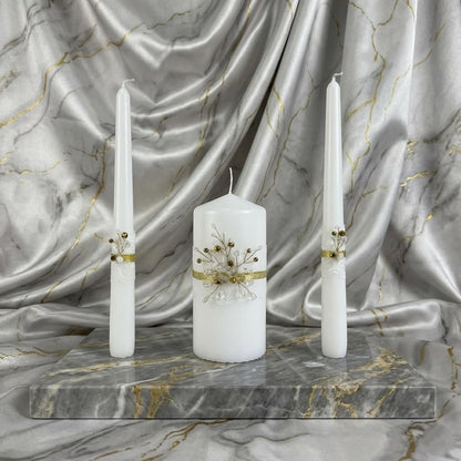 Magik Life Unity Candle Set - Wedding Ceremony & Reception – 6” Pillar & Two 10” Taper Candles – Long Burning Unity Candles for Marriage Ritual – Handmade in USA – Diamond |Gold