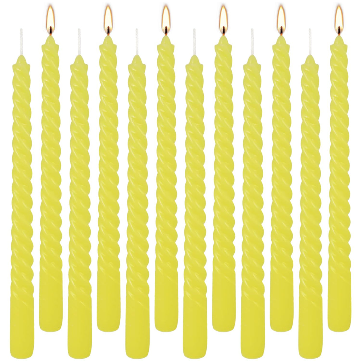 12 Pack 10 inch Yellow Spiral Taper Candles - Dripless, Smokeless, Unscented - 7 Hours Long Burning - Spiral Tall Candlesticks - Perfect for Home Decor, Weddings,Halloween, and Special Occasions.