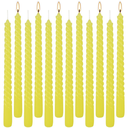 12 Pack 10 inch Yellow Spiral Taper Candles - Dripless, Smokeless, Unscented - 7 Hours Long Burning - Spiral Tall Candlesticks - Perfect for Home Decor, Weddings,Halloween, and Special Occasions.