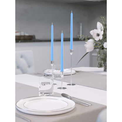 CANDWAX Light Blue 10 inch Taper Candles Set of 12 - Unscented Smokeless Dripless Tall Candlesticks - Perfect for Special Occasions, Ordinary Dinners and as Easter Candles - Light Blue Candle Sticks