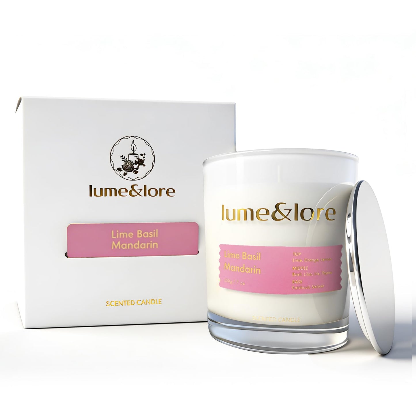 Lime Basil Mandarin Scented Candle - 7oz Natural Soy Wax, Energizing Citrus Aroma for Kitchen & Morning Routine