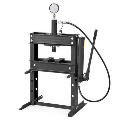10T Hydraulic Press, 10 Ton H-Frame Garage Hydraulic Shop Press with Pressure Gauge, Adjustable Hydraulic Press with Plates, Black