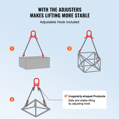 VEVOR Chain Sling, 3/8 inch x 6 ft Lifting Chains with Hooks, G80 Engine Chain Hoist Lifts, 11000 lbs/5 Ton Lifting Sling Chains for Engine Hoist, Engine Lift Chain with 2 Leg Grab Hooks and Adjusters