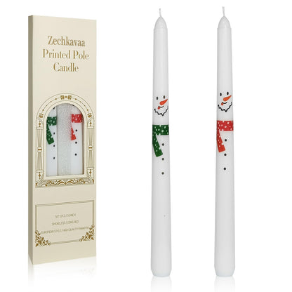 Floral Taper Candles 10 Inch Tall Unscented Handmade Snowman Print Long Burning Elegant Candlesticks for Christmas Decor Gifts