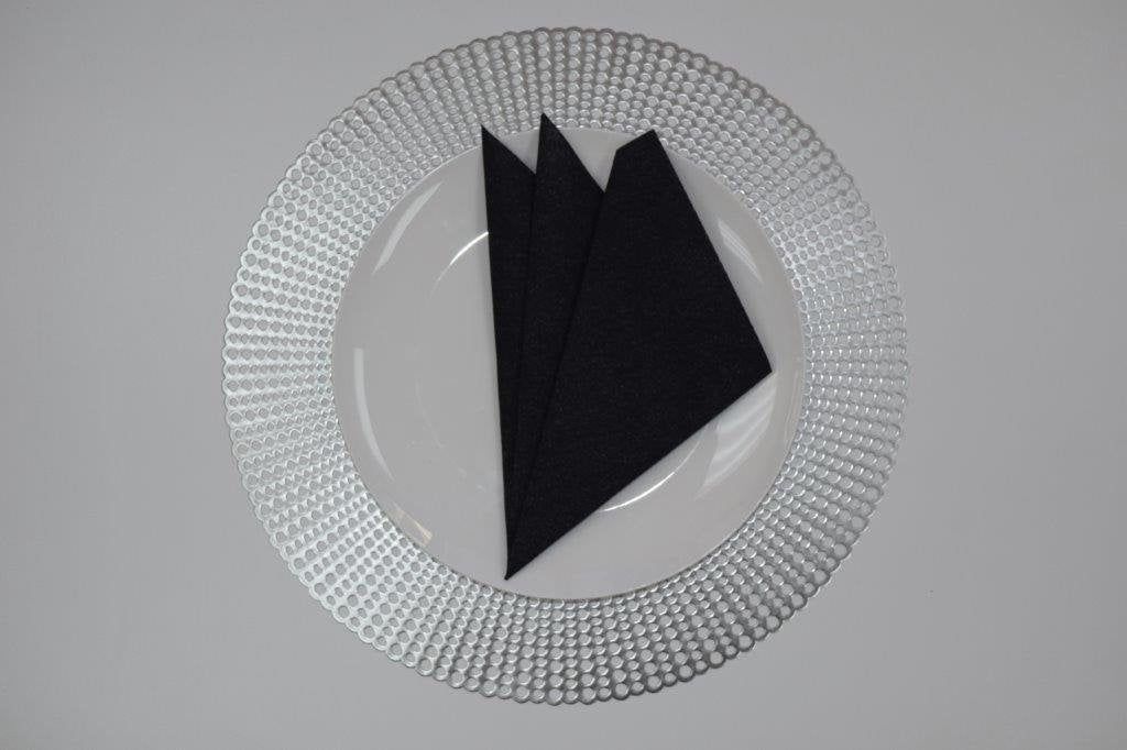 16" Round Placemats (Set of 4), 12 Prefolded 3 ply Napkins, 2 Matching Taper Candles, 2 Glass Candle Holders (Silver)