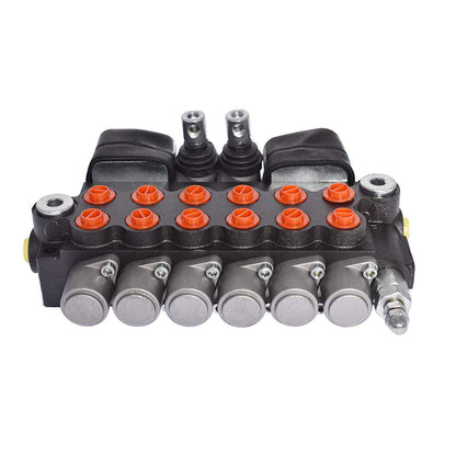 findmall 6 Spool 11GPM 3625PSI Hydraulic Directional Control Valve with 2 Joystick, SAE Ports Double Acting Valve for Small Tractors, Tractors, Loaders, Log Splitter