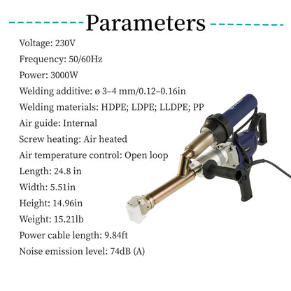 220V EX2 EX3 WELDY 3400W Handheld Plastic Extrusion Welding Machine kit Hot Air Plastic Welder Gun Vinyl Weld Extruder Welder Machine (EX3 extruder)