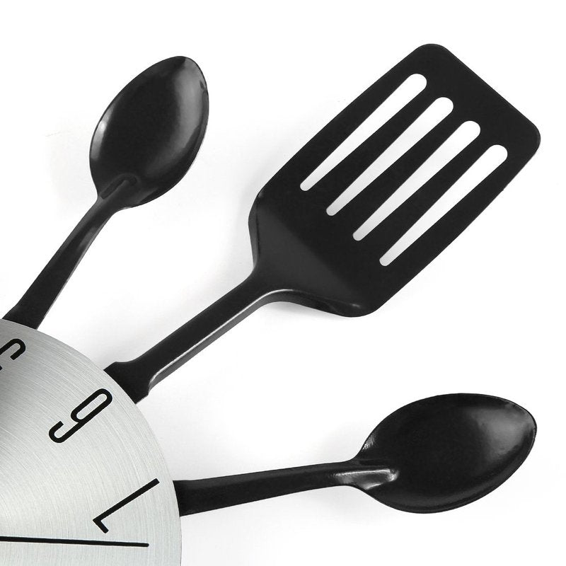 CIGERA 16 Inch Cutlery Kitchen Wall Clocks with Fork and Spoon Dial, Silent Clock Movement and Battery Operated, Great Wall Decor and Housewarming Gifts