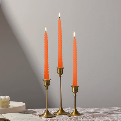 Topsics Orange Taper Candles, Spiral Twisted Taper Candles Set of 4, Unscented Taper Candlesticks 10 inch Tall, Home Decor Kitchen Decor Wedding Halloween Decorations