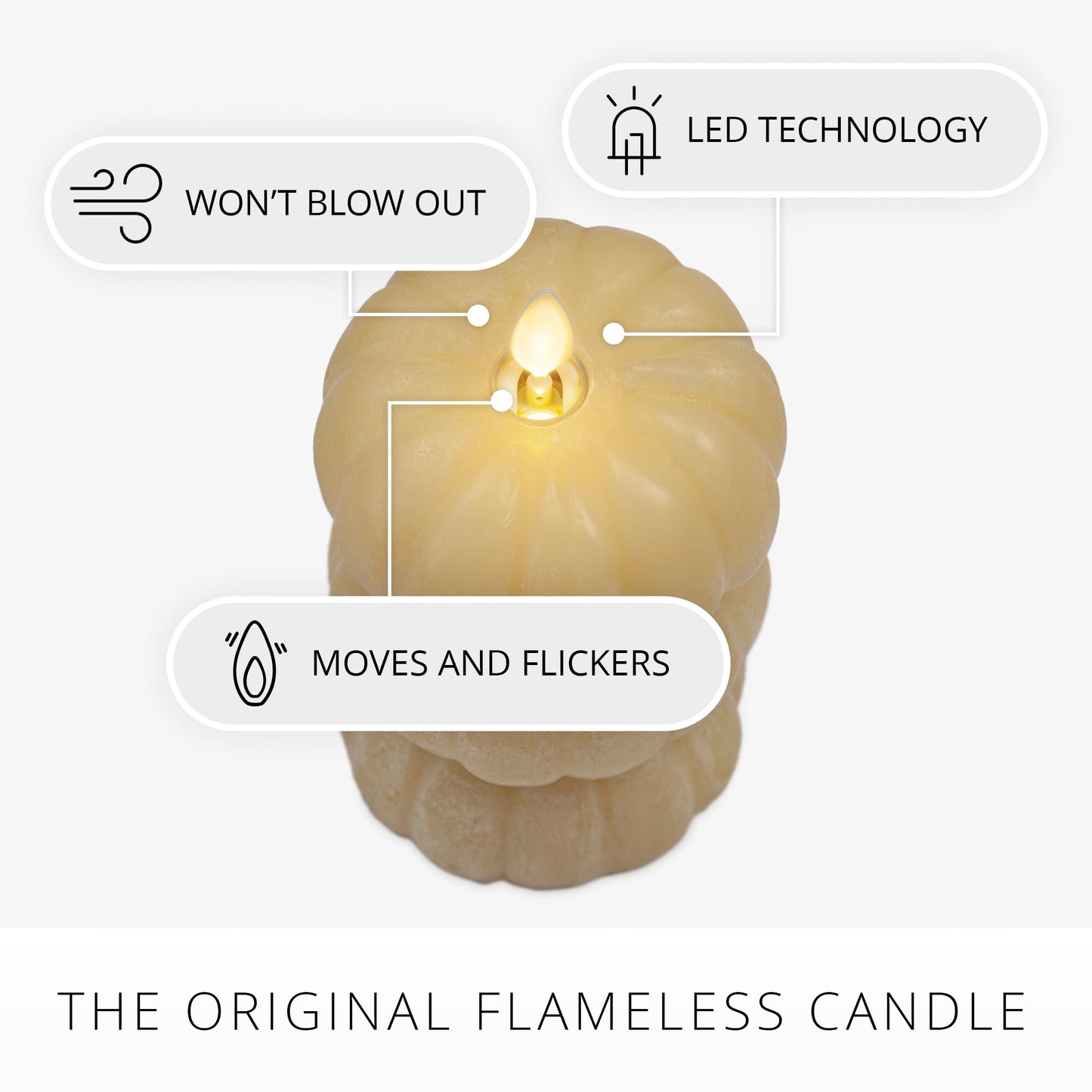 Luminara Chalky Stacked Pumpkins Figural Flameless Flickering Moving Flame LED Candle (3.1" x 6"), Chalky Finish Real Unscented Wax, Time Function (Golden Husk)