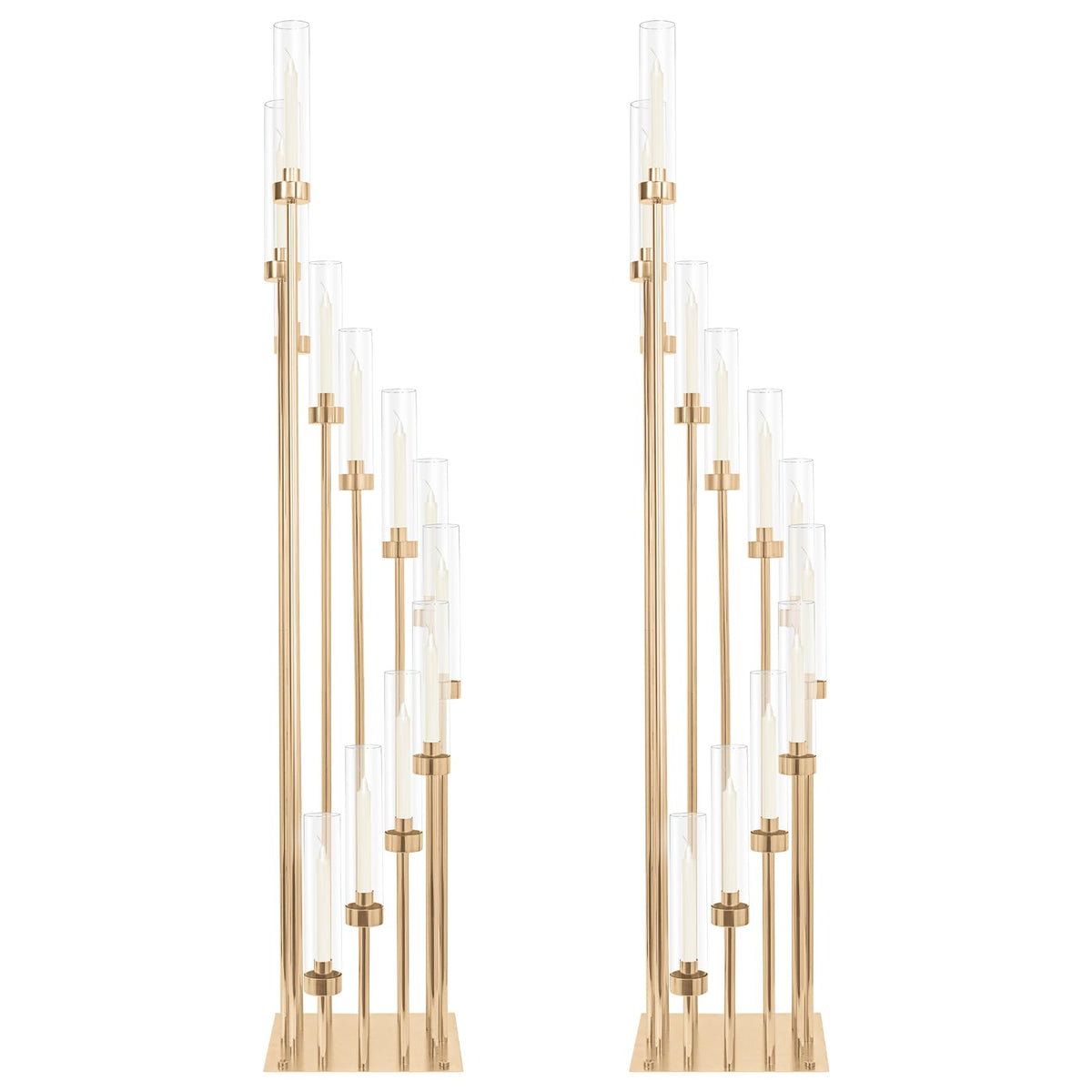 2 Sets 12Arm Gold Candelabra,Candle Holder with Clear Acrylic lampshades Fit Flameless or Wax,46'' High Large Floor Candelabra Centerpiece for Wedding Aisle Ceremony Reception Event Decoration