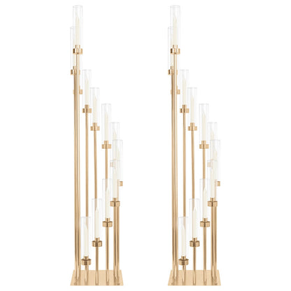2 Sets 12Arm Gold Candelabra,Candle Holder with Clear Acrylic lampshades Fit Flameless or Wax,46'' High Large Floor Candelabra Centerpiece for Wedding Aisle Ceremony Reception Event Decoration